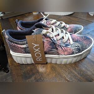 Roxy Womans Sneakers - Pink and Blue Leaf Design